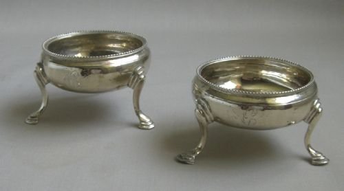 pair antique silver salts