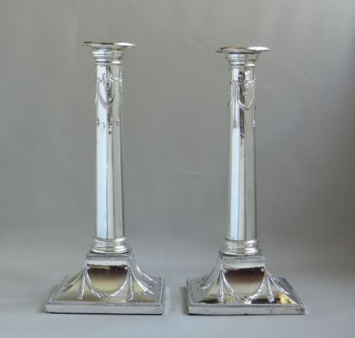 pair antique silverplated candlesticks