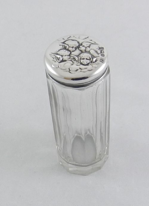 antique silver lidded angels vanity jar
