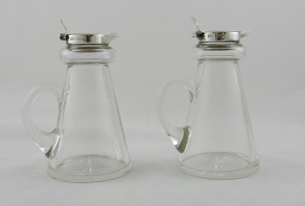 pair silver mounted glass whisky tots
