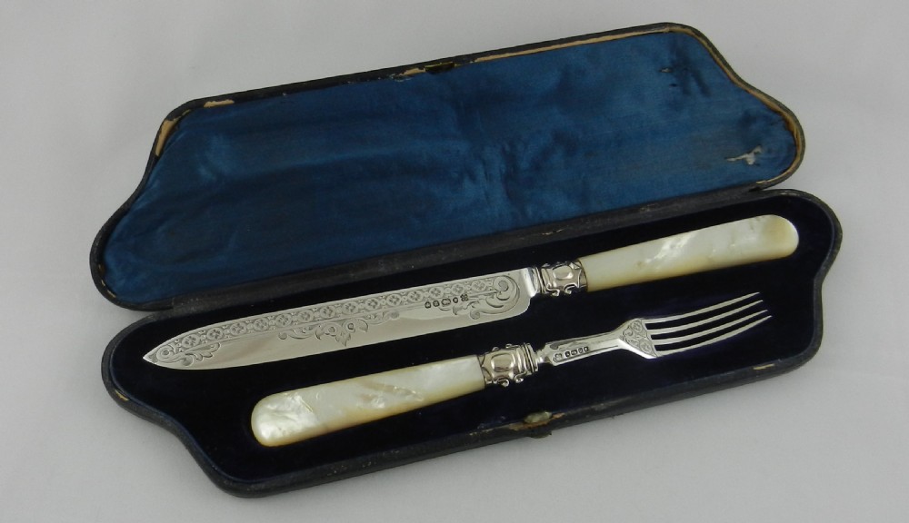 antique silver cake knife fork