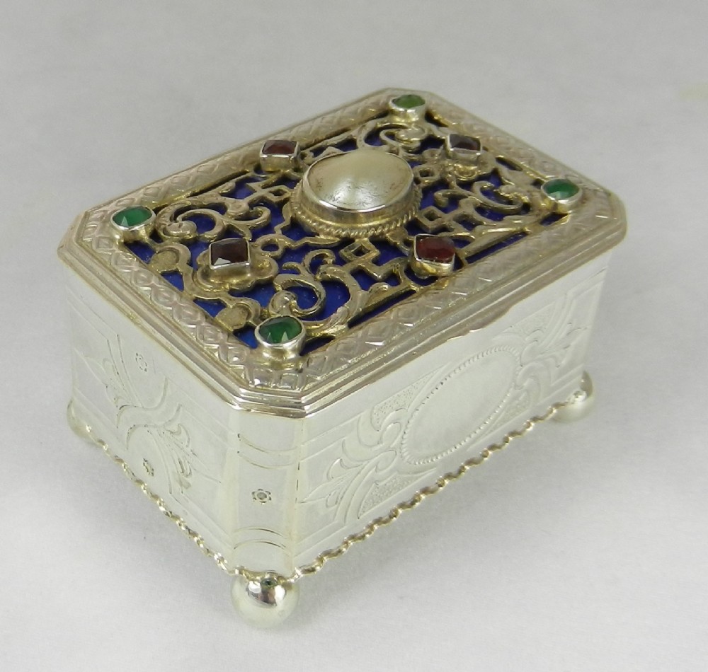 antique silver gem set box