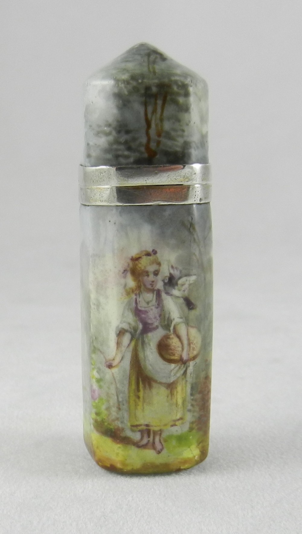 antique silver enamel scent bottle