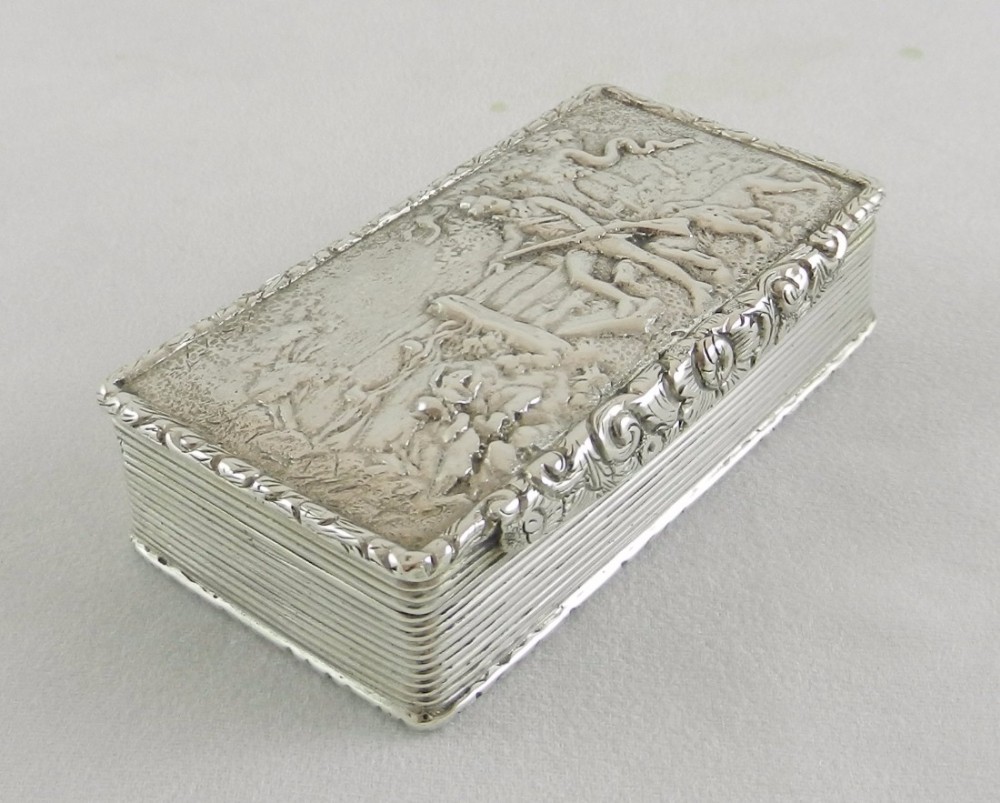 antique silver hunting scene snuff box