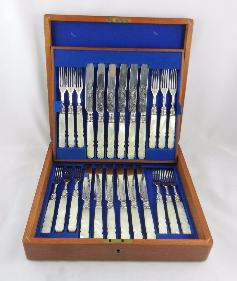 antique silver mother of pearl dessert cutlery
