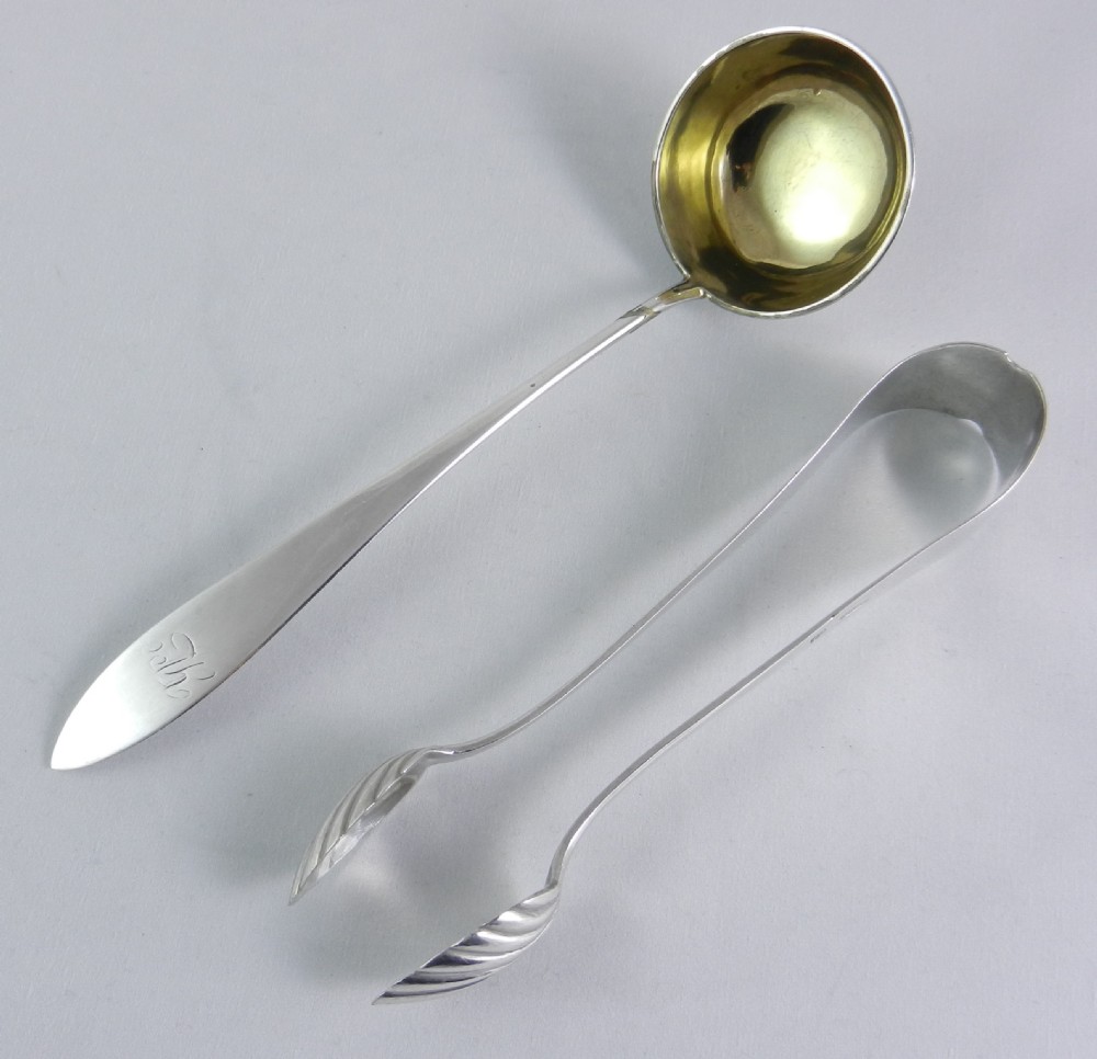 antique silver sugar tongs cream ladle