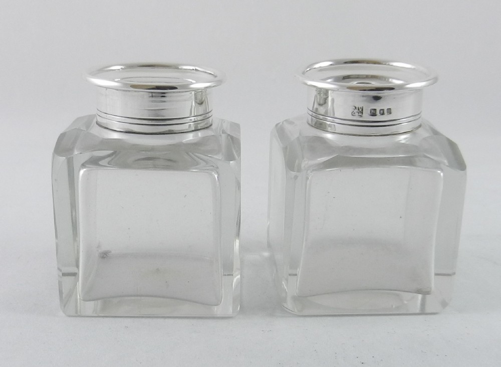 silver mounted glass ink wells