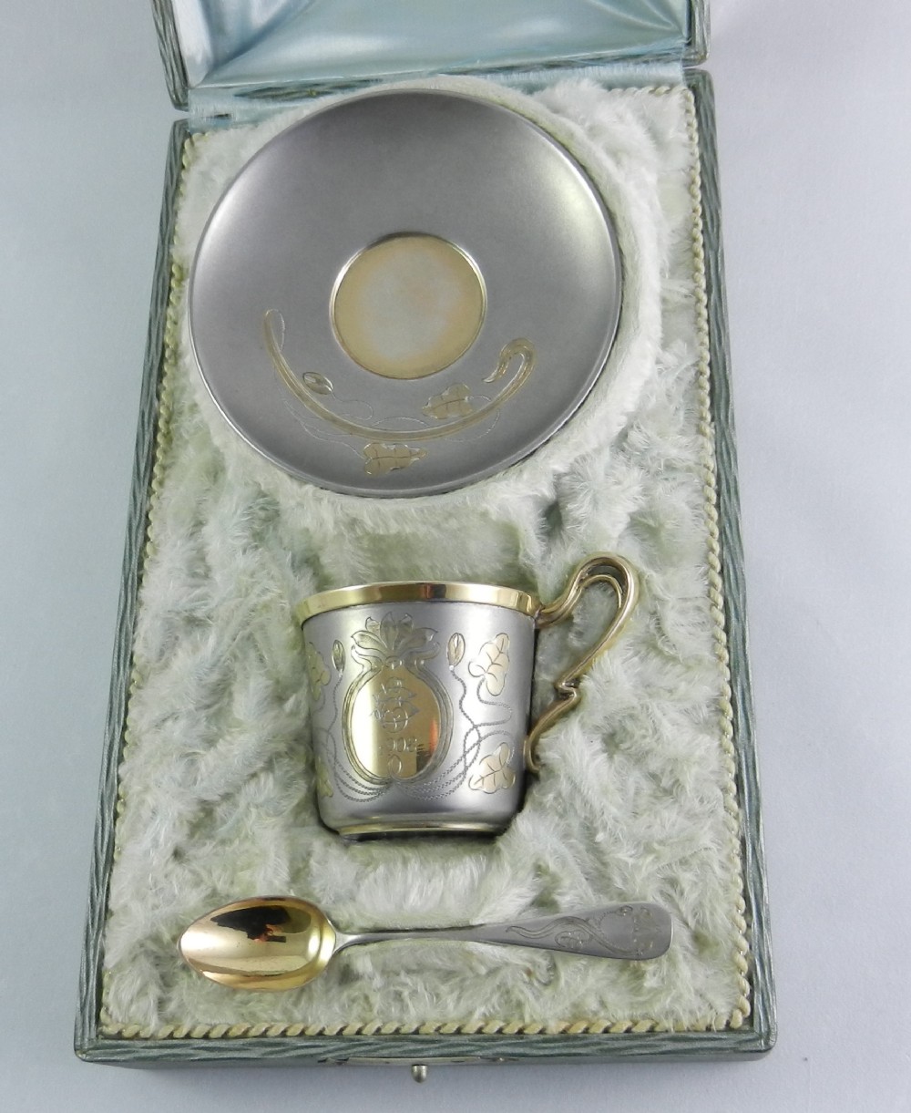 art nouveau silver coffee cup suite
