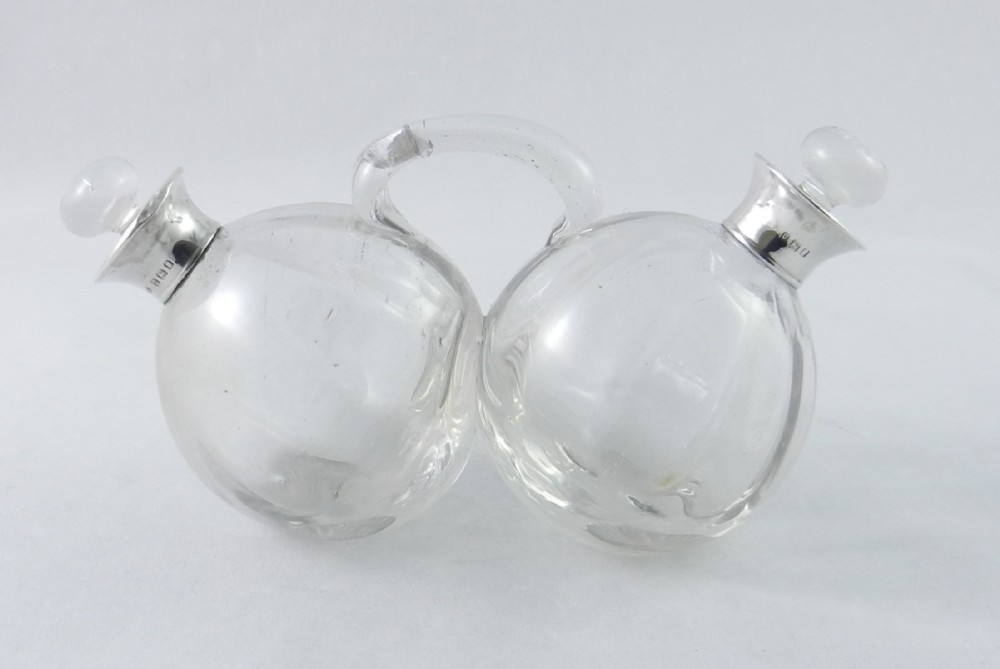 silver mounted glass double oil vinegar bottle