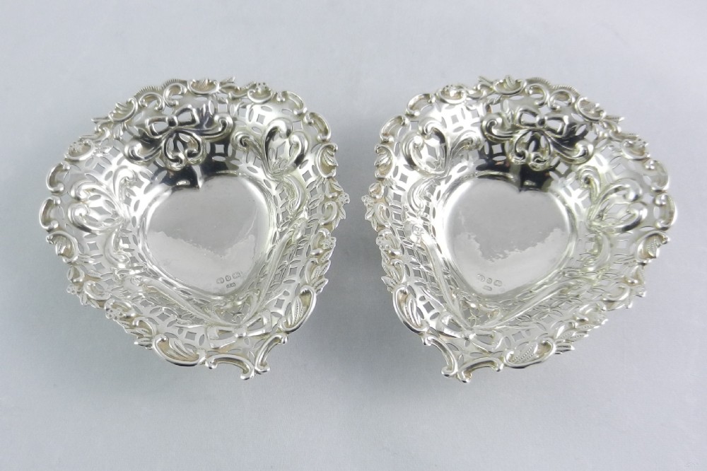 antique silver heartshaped dishes