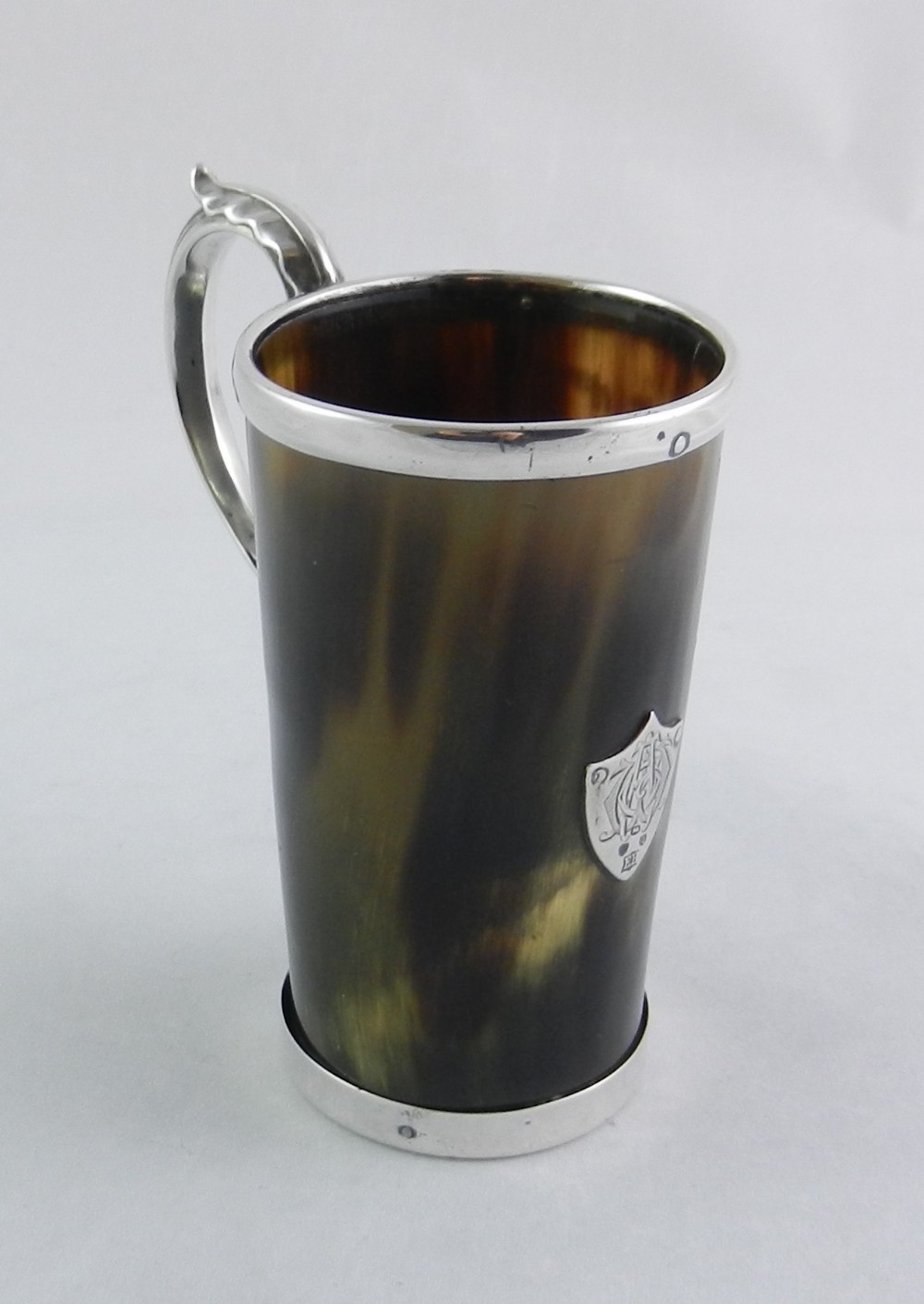 antique silvermounted horn mug
