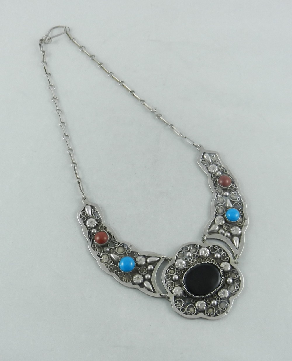 silver egyptian revival necklace