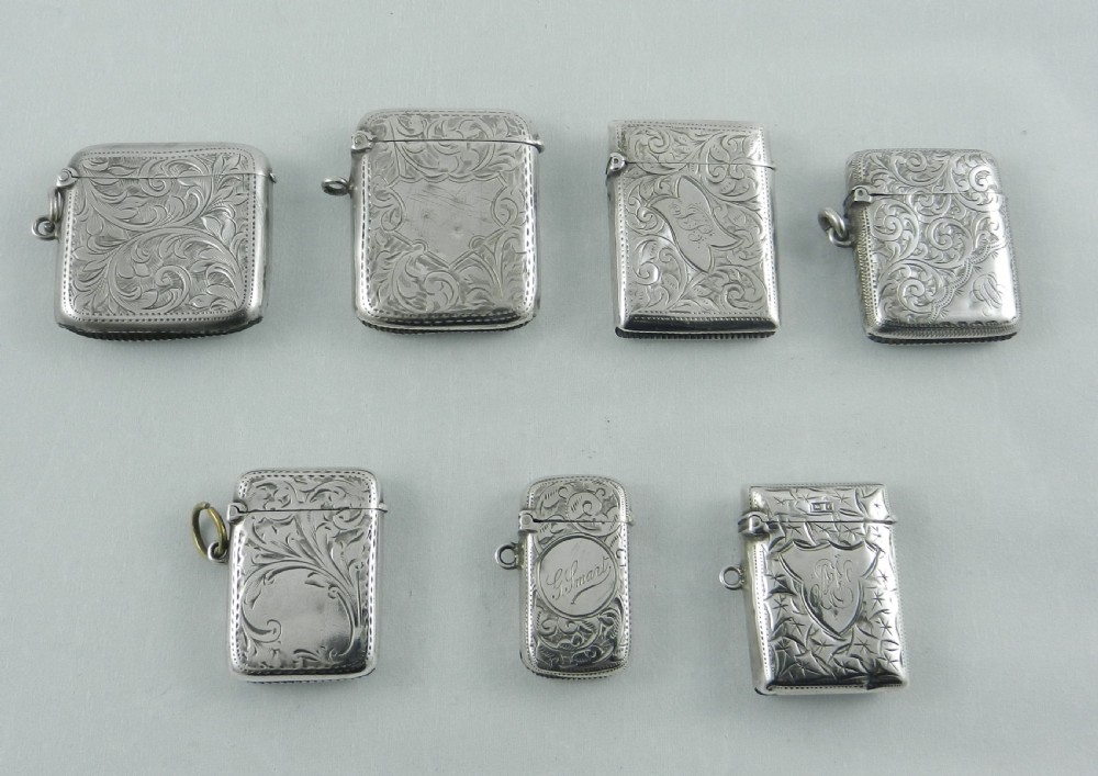 seven antique silver vestas 1899 to 1908