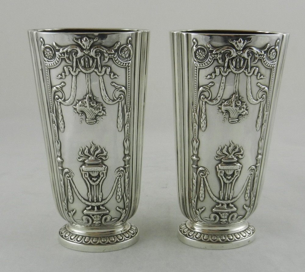 pair antique silver vases