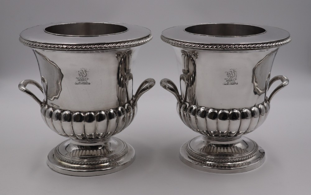 pair old sheffield plate wine coolers