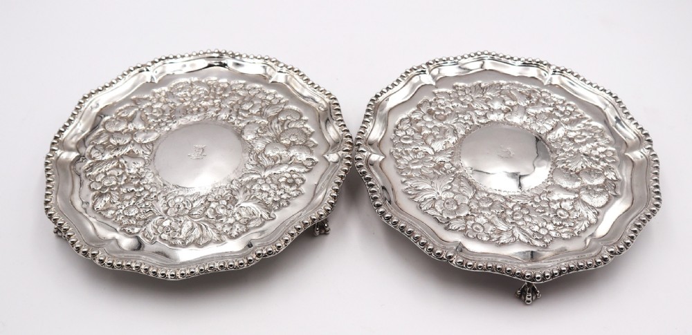 pair of antique silver salvers