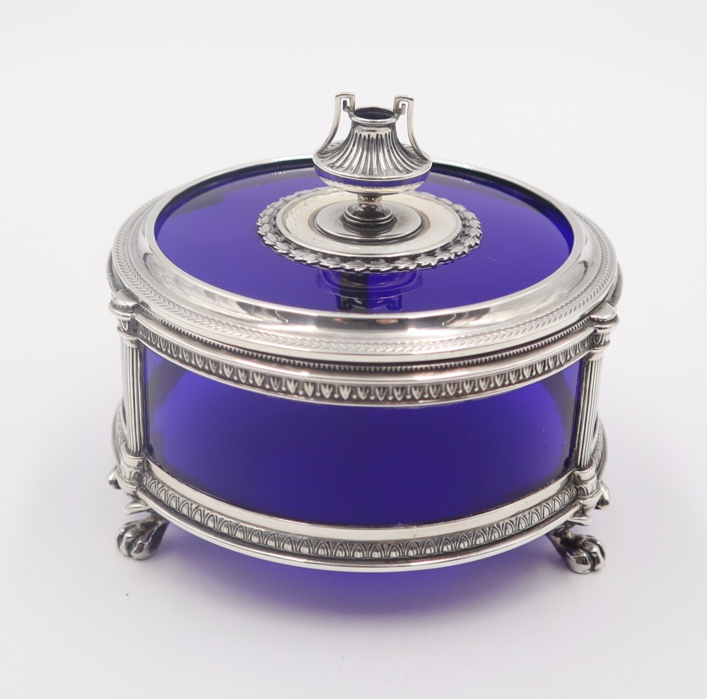 antique silver glass enamel pot