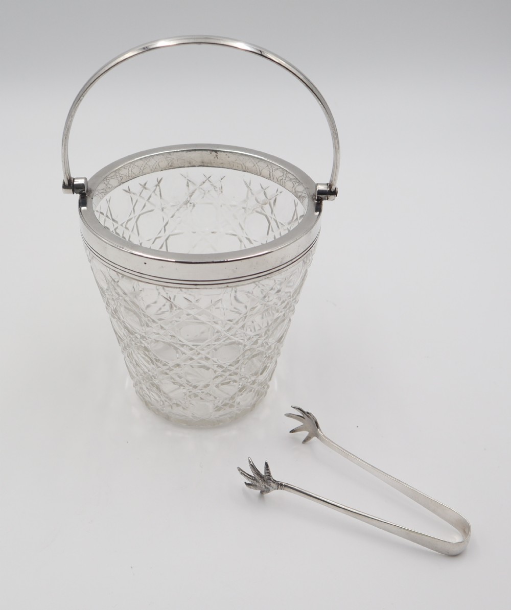 antique silverplate cut glass ice bucket