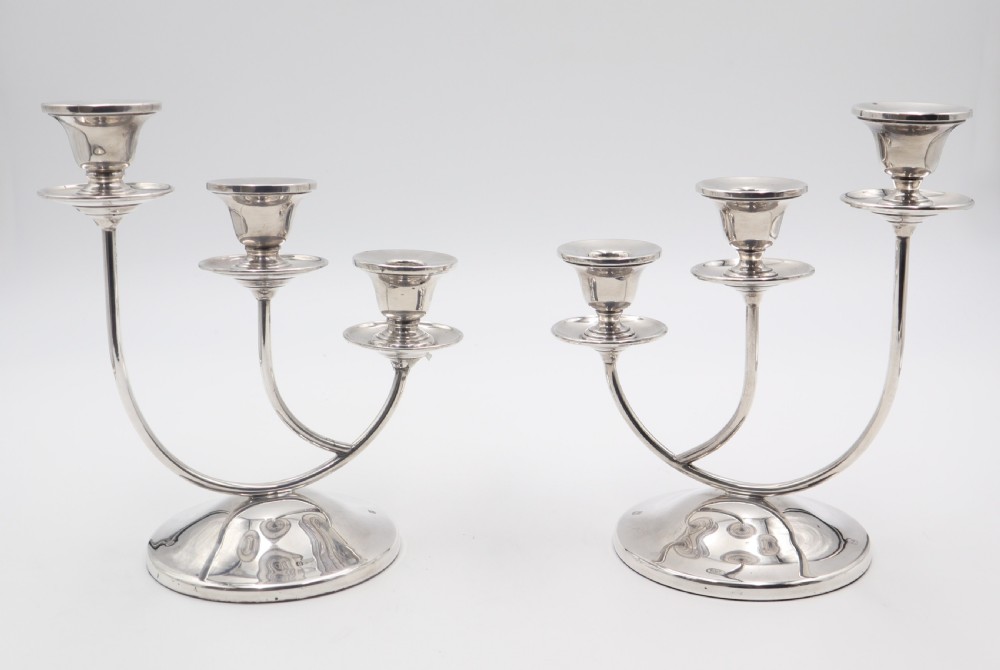 pair contemporary design silver candelabra