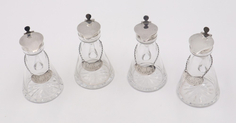 set of silver mounted glass whiskey noggins